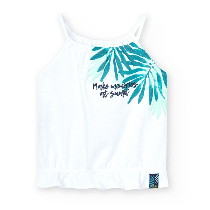 Camiseta niña, algodón estampada, tirantes, blanco