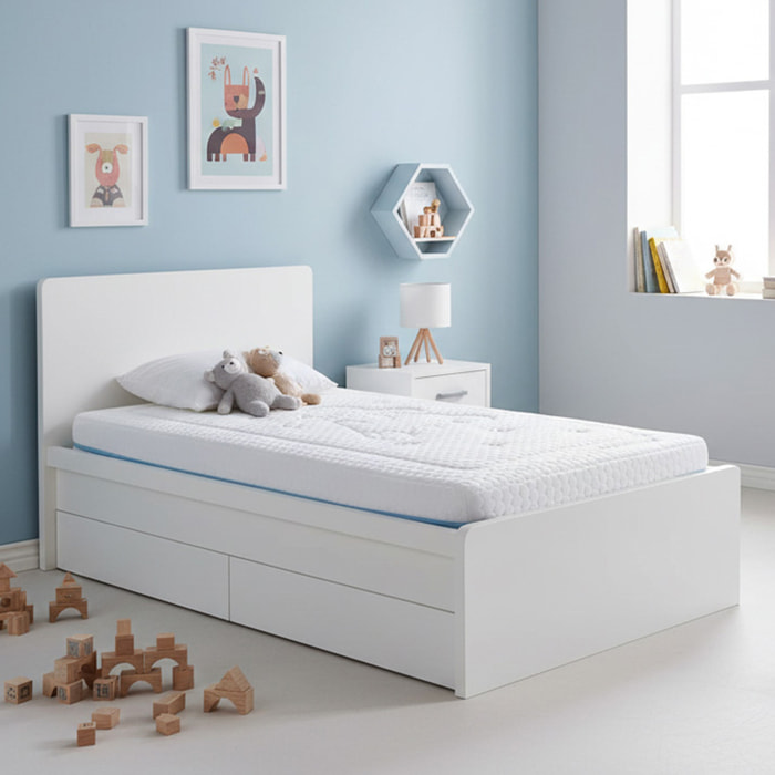 Matelas Enfant Ourson, glissière Bleu, 14 cm, Mousse Haute Densité Supersoft, Déhoussable, Soutien Medium, Fabrication Française, CertiPUR Oeko-Tex