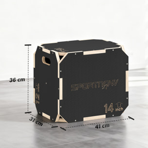 Cajón Pliométrico de Madera 3 en 1, Plataforma de Caja Pliométrica con 3 Alturas Ajustables 41/36/31 cm, Asas, sin Esquinas, Entrenamiento de Salto, Fuerza, para Casa, Gimnasio y Exterior