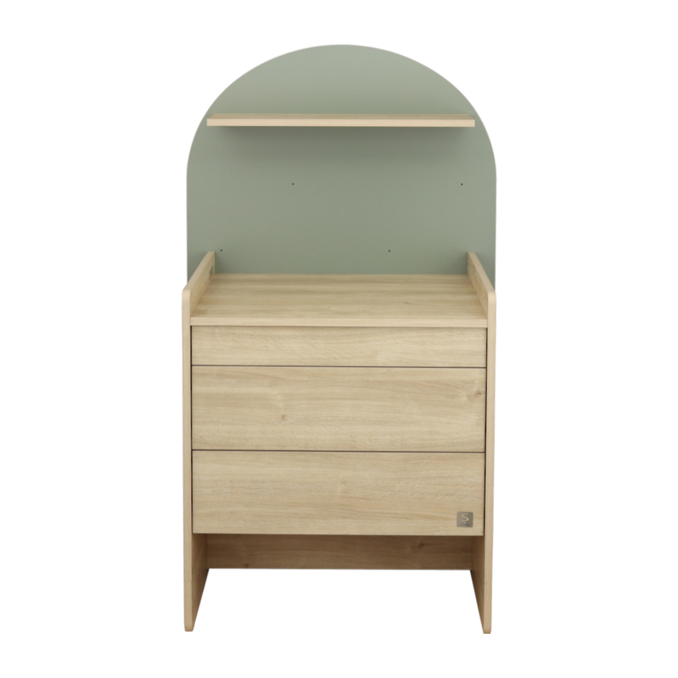 Commode à langer évolutive en bureau - décor bois chêne sépia forme arche