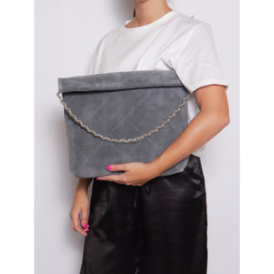 Borsa a spalla da donna Made in Italy - Modello Celeste Elite - Pelle scamosciata - 32.0 x 34.0 x 6.0 cm