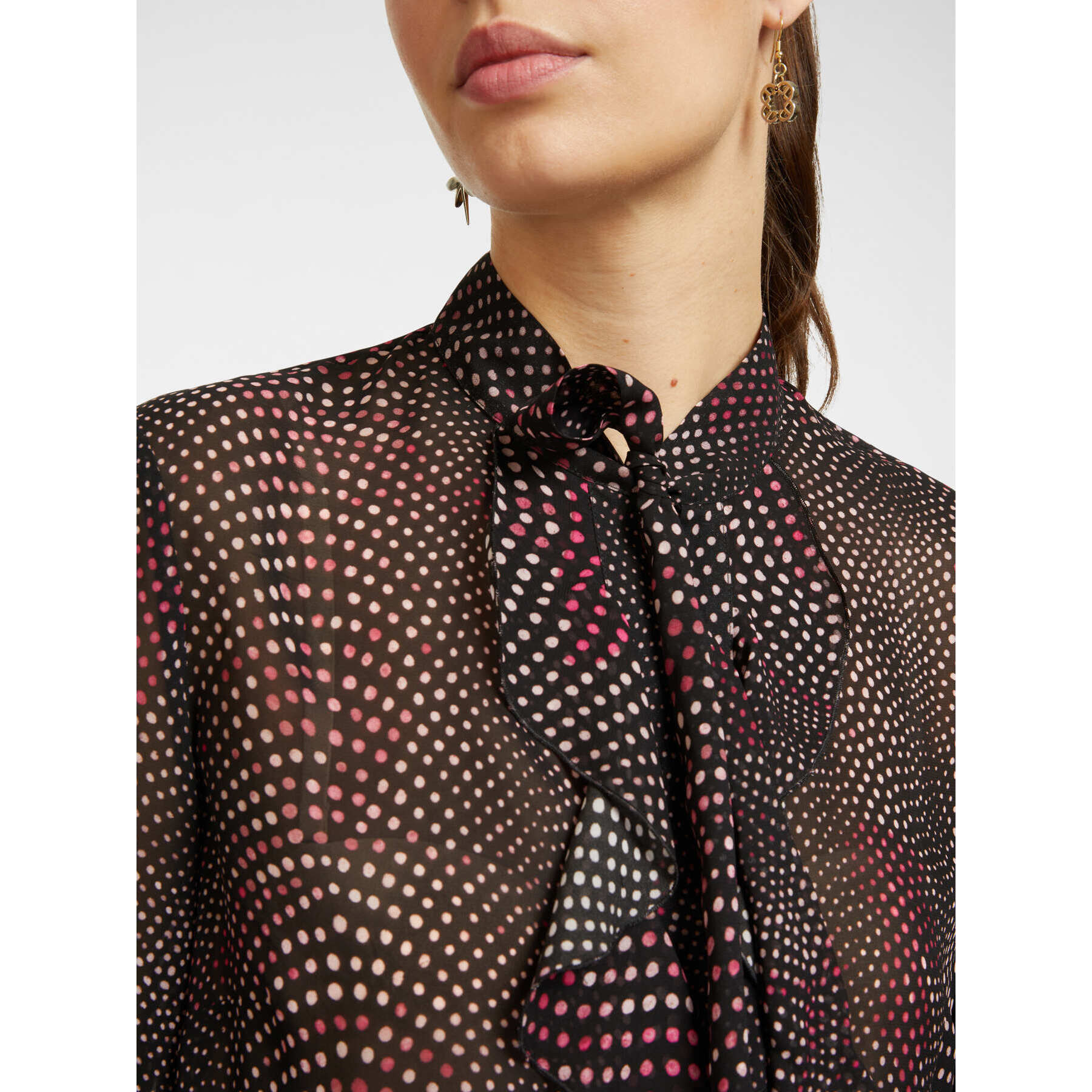 Elena Mirò - Blusa stampata con volant e fiocco - Nero