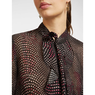 Elena Mirò - Blusa stampata con volant e fiocco - Nero