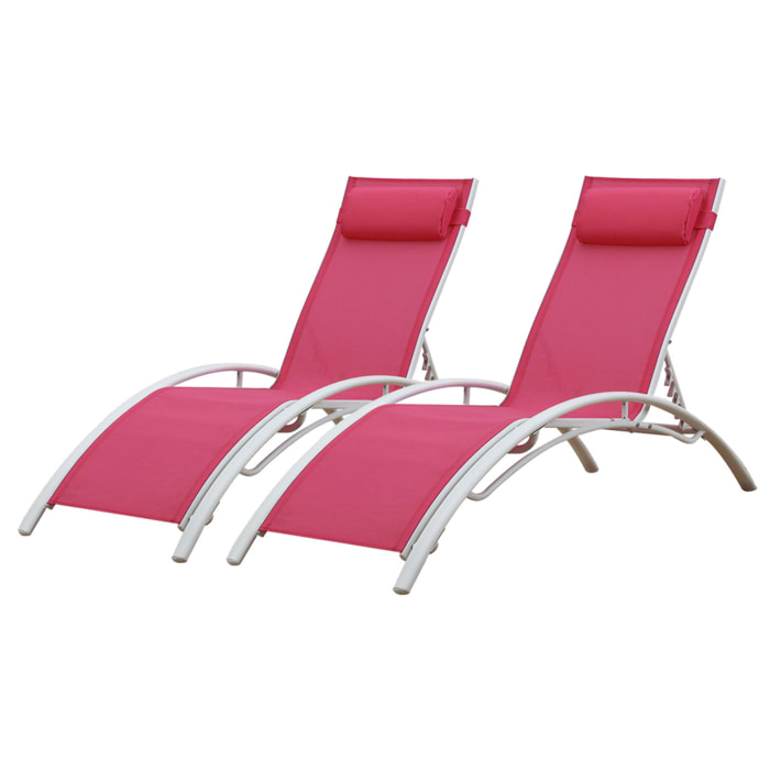 Lot de 2 transats GALAPAGOS en textilène rose - aluminium blanc