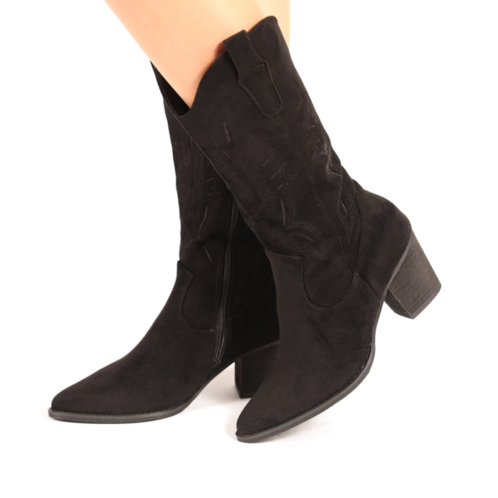 Stivali texani in simil pelle scamosciata con ricamo