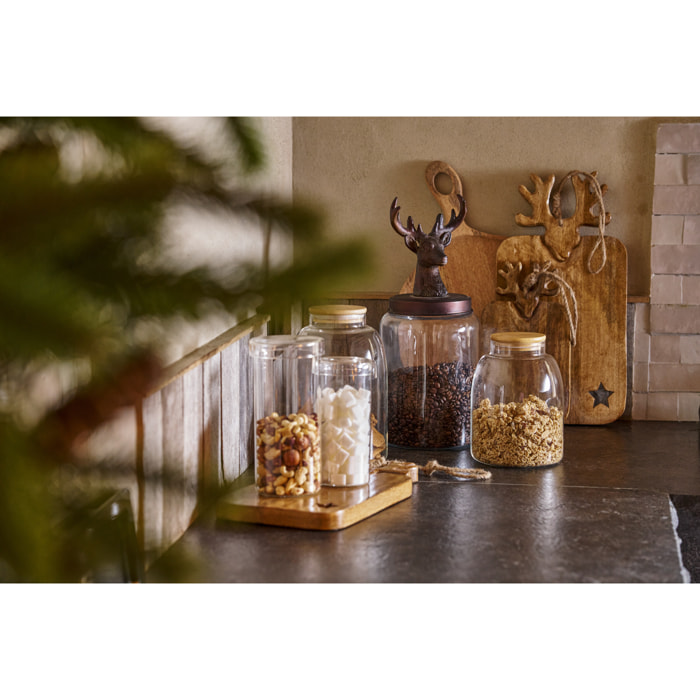 J-Line pot de conservaton Tom - verre/bambou - transparent/naturel - medium