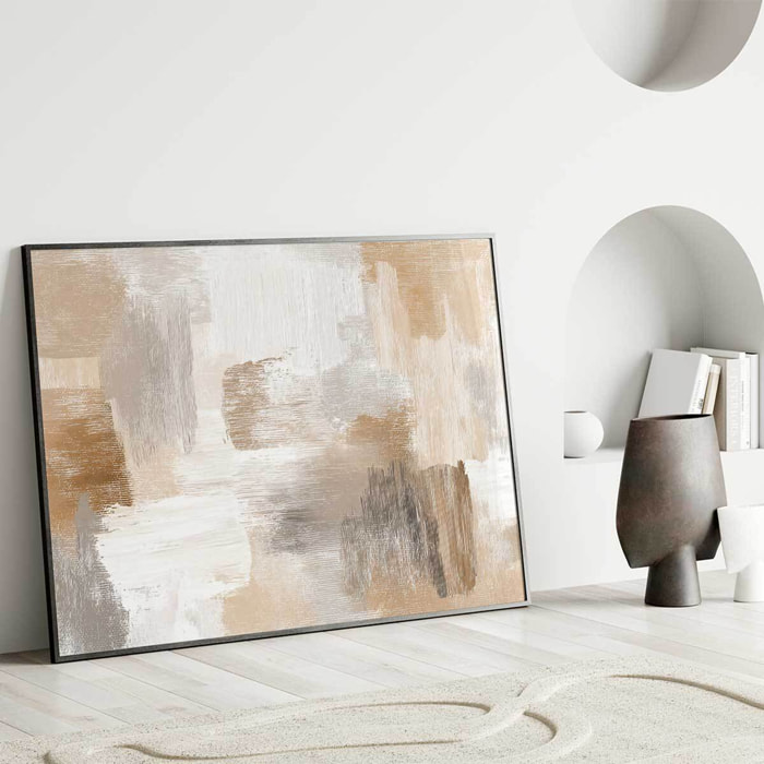 Affiche encadrée peinture abstraite beige Affiche + cadre en métal - Noir