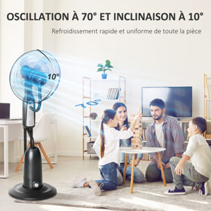 HOMCOM Ventilateur brumisateur sur roulettes - oscillant, inclinable silencieux 90 W avec télécommande - timer 3 modes 3 vitesses - gris noir