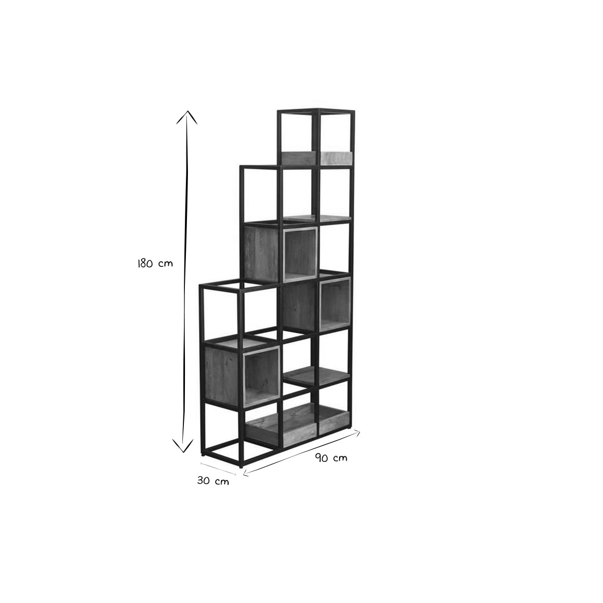 Etagère - meuble séparateur d'espace en bois manguier massif et métal noir L90 cm FINLEY