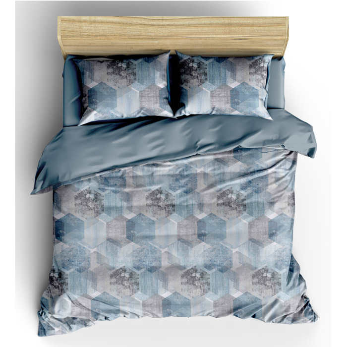 WHITE & WHITE Completo letto singolo 100% cotone percalle stampato ice