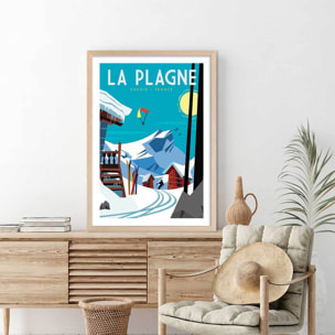 Poster de belle plagne Affiche + cadre en bois - Chêne
