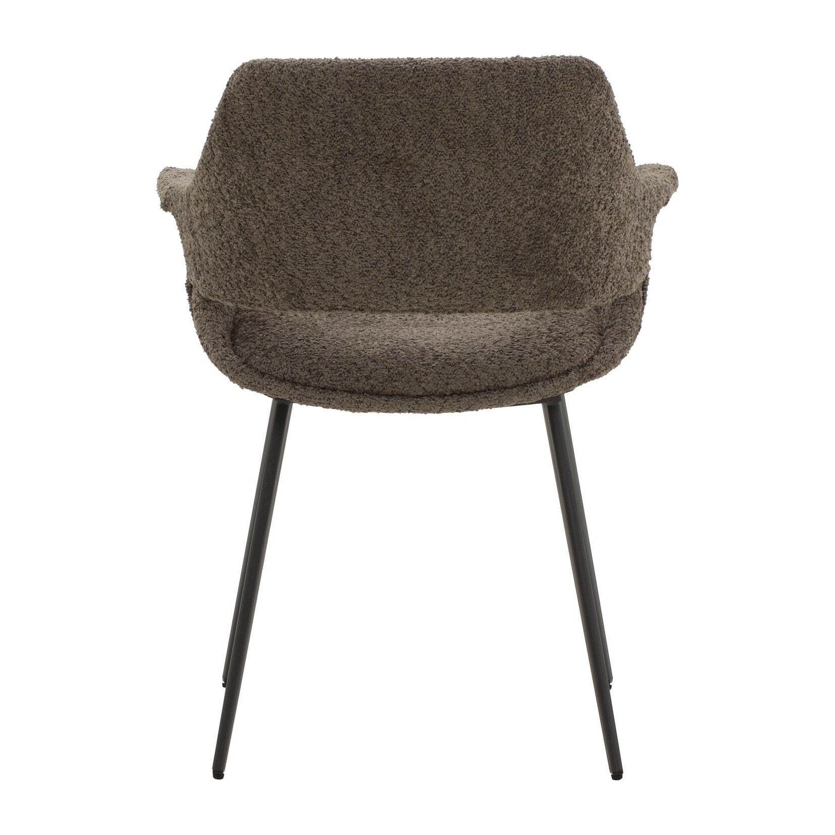 Set di 2 sedie EMBAJADORES in tessuto tortora effetto bouclé e gambe in metallo nero, con braccioli