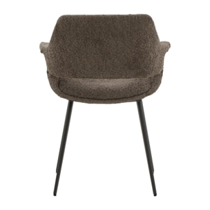 Set di 2 sedie EMBAJADORES in tessuto tortora effetto bouclé e gambe in metallo nero, con braccioli