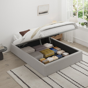 ABATE Lit avec coffre de rangement 140x190cm velours côtelé gris