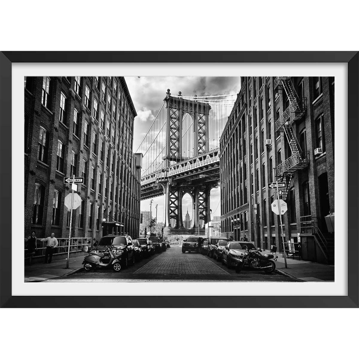 Affiche dumbo brooklyn bridge Affiche + cadre en bois - Noir