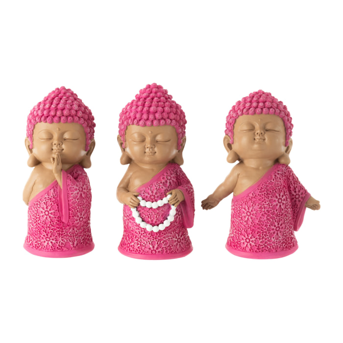 J-Line figurine Moine Chaine - polyrésine - rose - 3 pièces