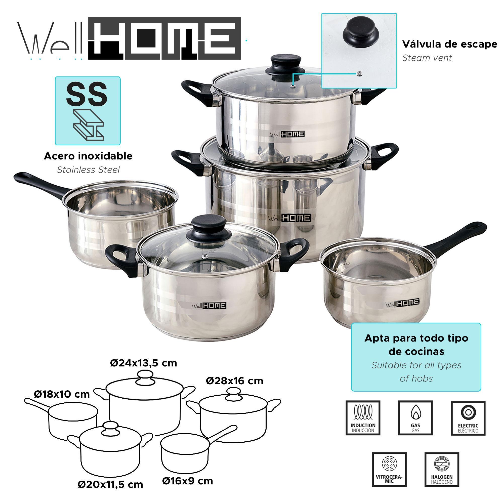 set de batería de cocina de 8pc en acero inoxidable + 3 sartenes ø16ø20ø24cm azul mate en aluminio prensado