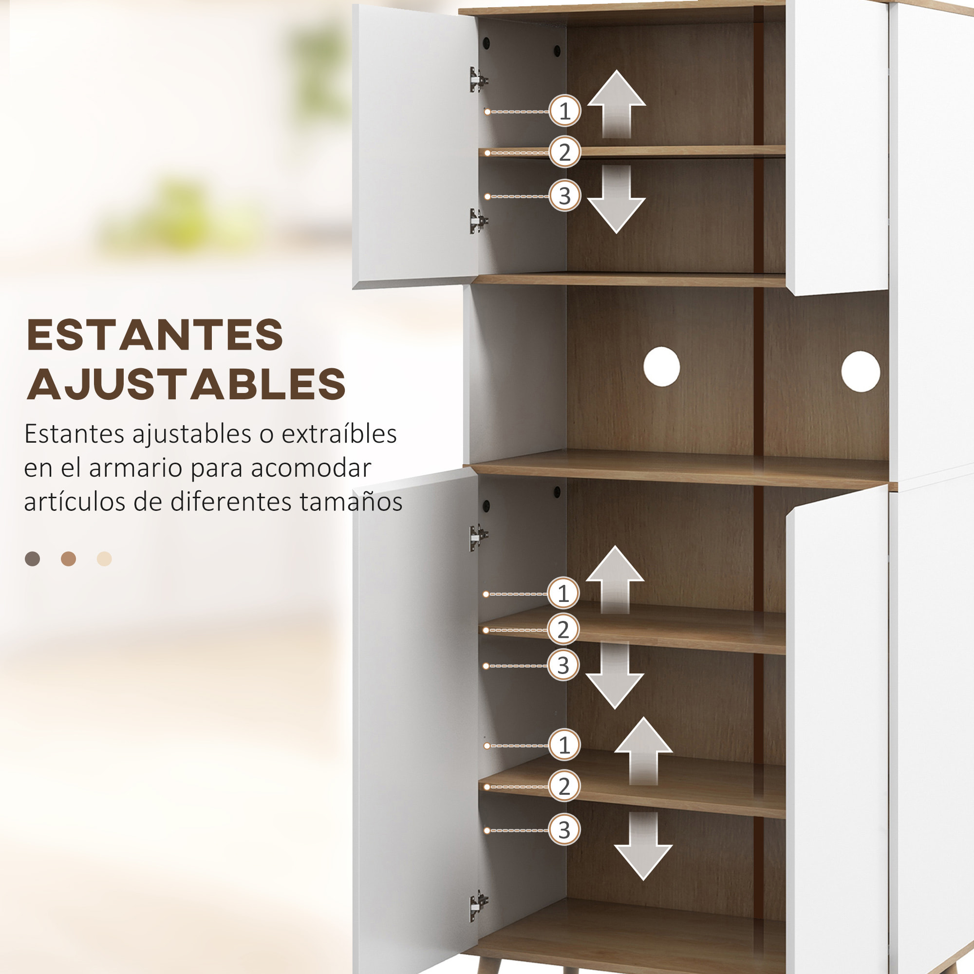 Alacena de Cocina Mueble Auxiliar de Cocina con 4 Puertas Encimera para Microondas Estantes Ajustables Orificio de Cable y Patas de Madera Estilo Moderno Blanco 80x40x178 cm