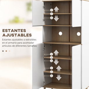 Alacena de Cocina Mueble Auxiliar de Cocina con 4 Puertas Encimera para Microondas Estantes Ajustables Orificio de Cable y Patas de Madera Estilo Moderno Blanco 80x40x178 cm