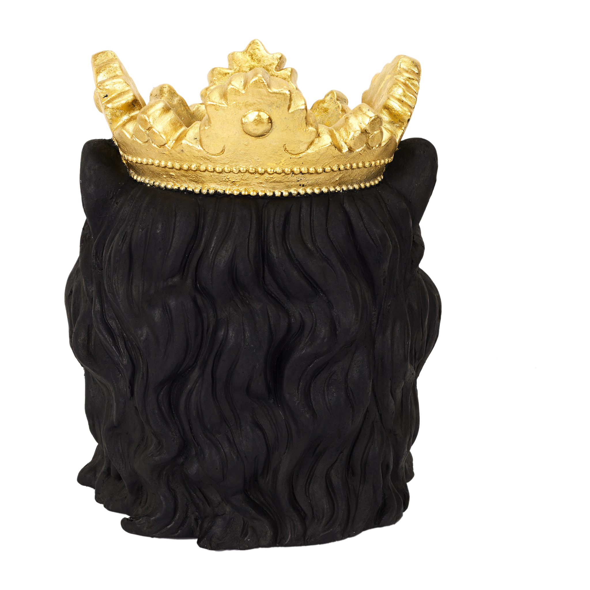 Cache Pot Lion Noir Couronne Doree D16cm
