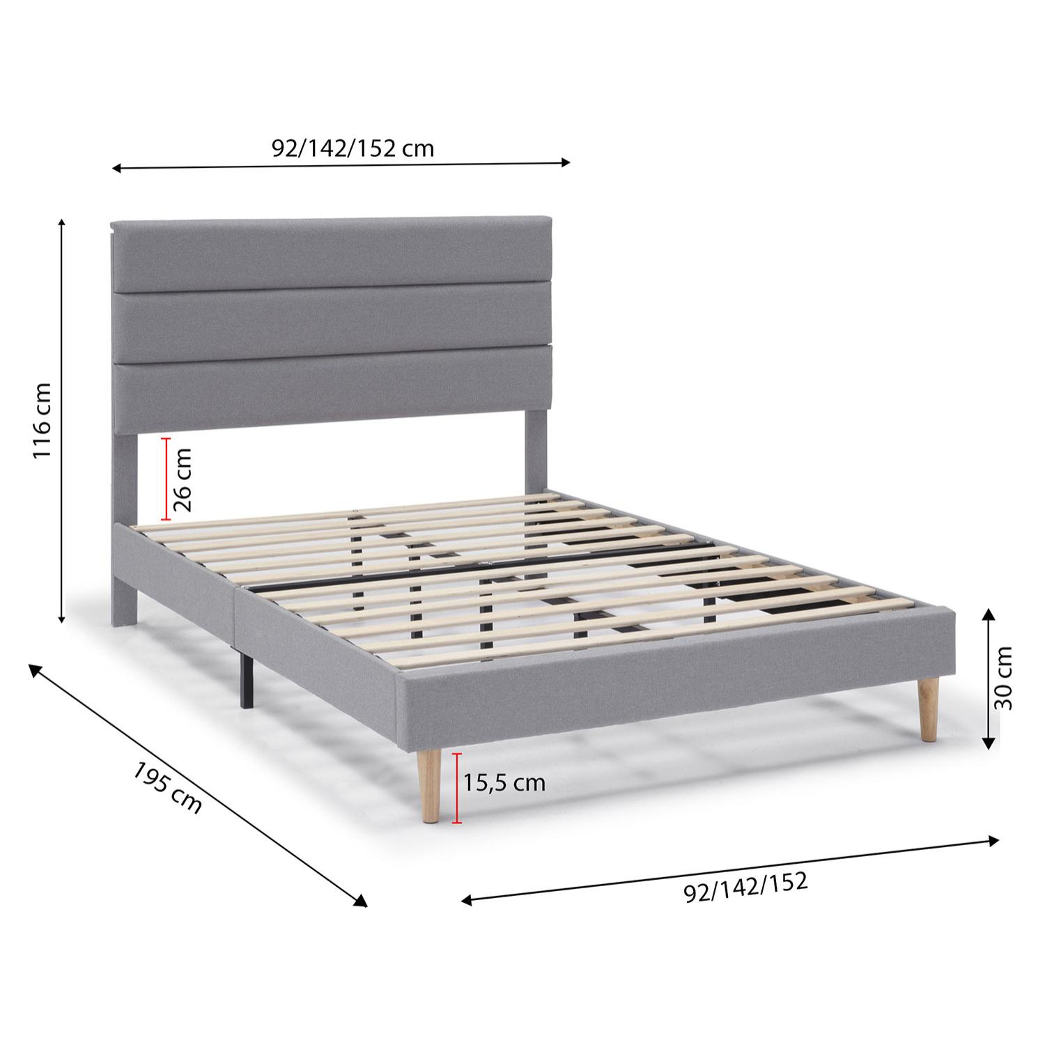 Estructura de Cama tapizada Aroma de 30 cm, 90/135-140/150x190 cm, Gris Claro