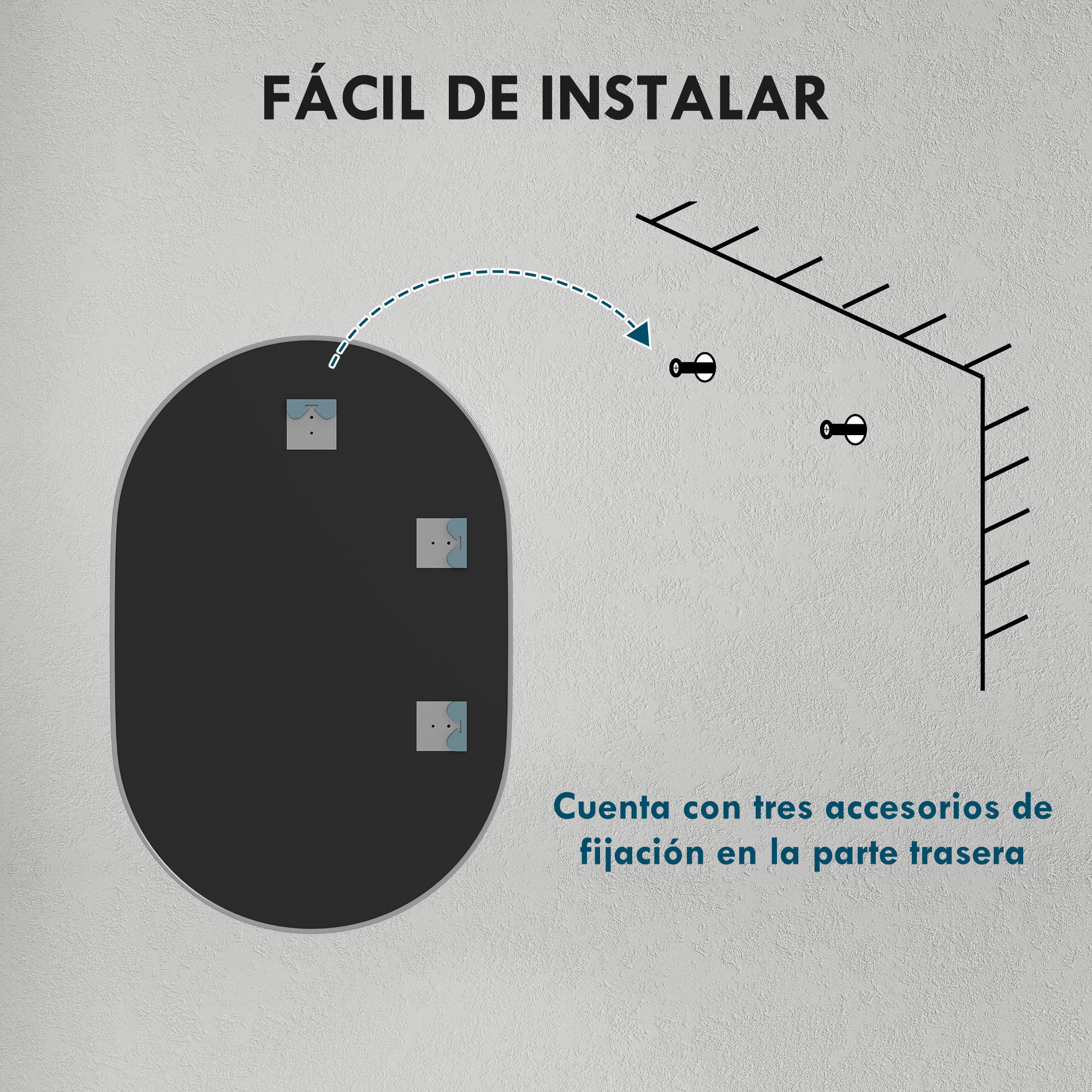 Espejo de Baño Ovalado 60x90 cm con Marco de Aluminio Espejo de Pared Decorativo Horizontal o Vertical para Salón Entrada Pasillo Plata