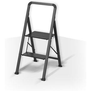 Escalera plegable con 2 escalones en Acero de color negro - Ligera y segura de 47,5x42,5x85cm