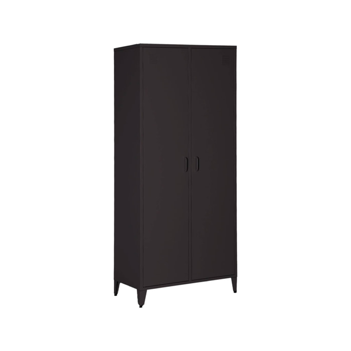 Armoire chambre dressing industriel métal 2 portes, 4 étagères, 1 penderie  SOHO