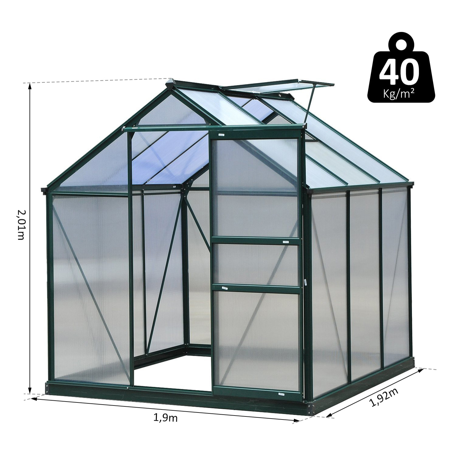 Serre de jardin polycarbonate alu. vert