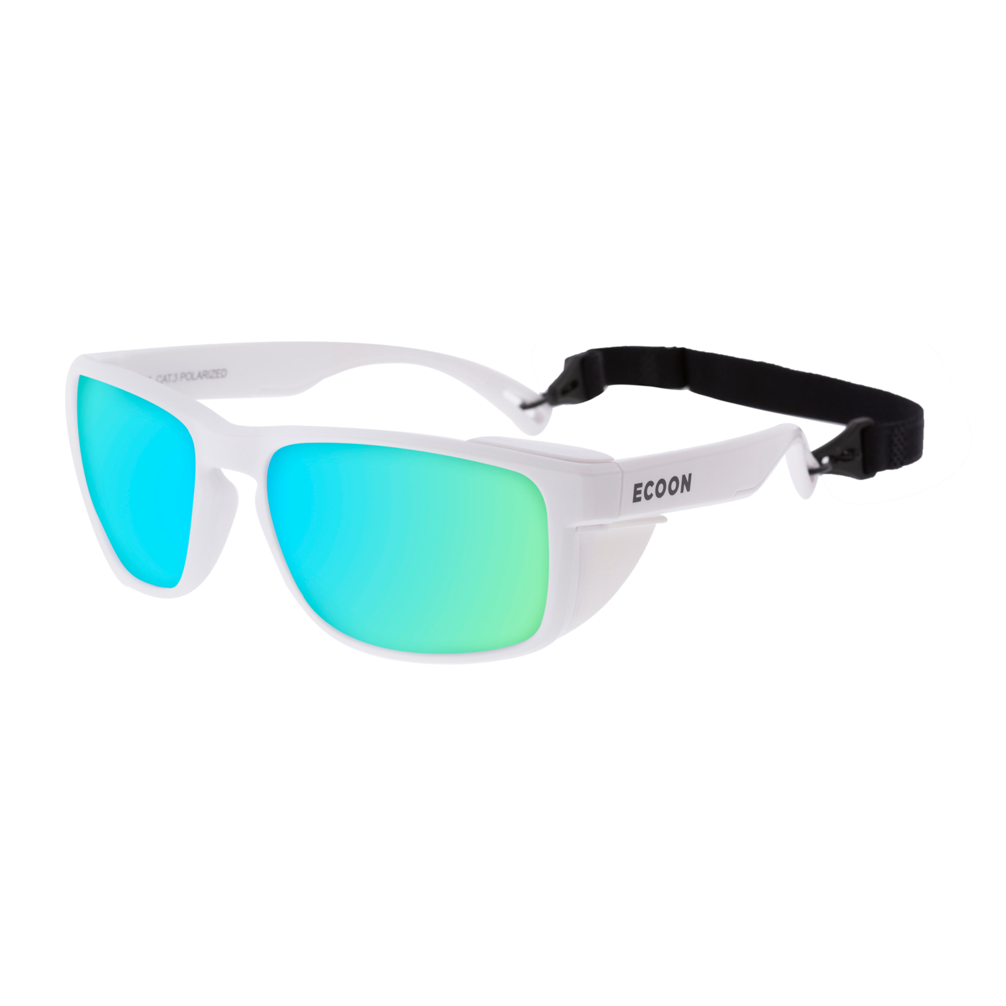 Gafas de sol de montaña ECOON modelo Lhotse en color Montura blanca con lente azul revo