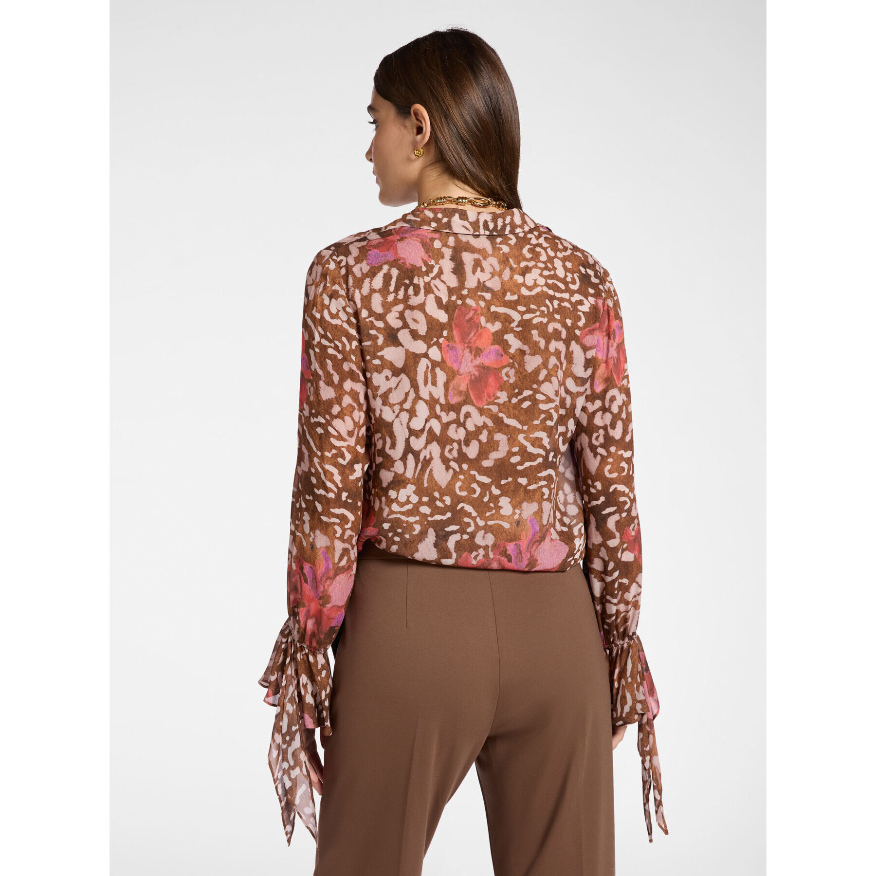 Elena Mirò - Blusa de georgette estampada - Marrón