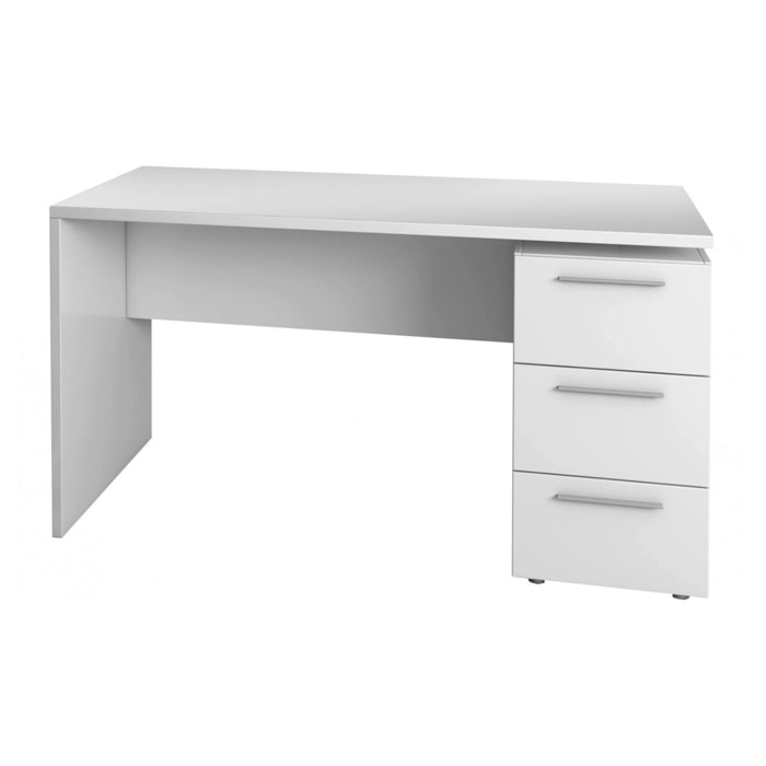 Scrivania Alimet, Scrittoio da ufficio moderno, Tavolo da studio con cassettiera a 2 cassetti e 1 anta, 138x60h74 cm, Bianco