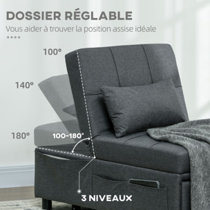 Chauffeuse fauteuil convertible inclinable réglable tissu effet capitonné gris