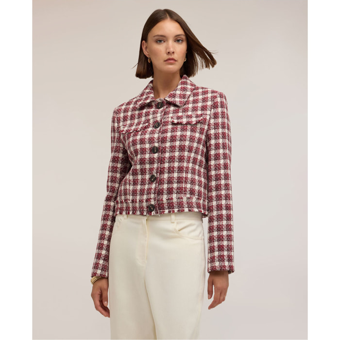 Motivi - Giacca chanel corta in tweed armaturato - Rosso