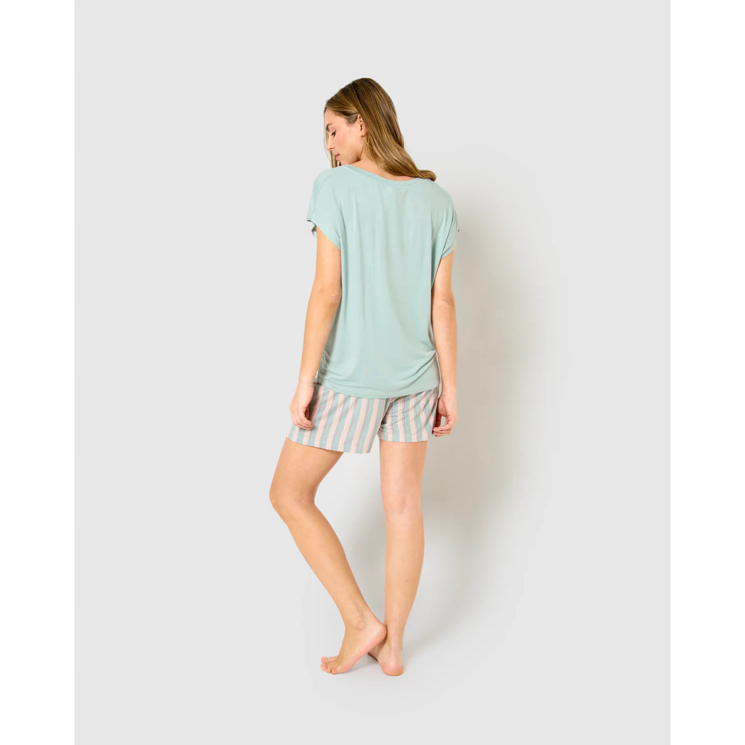 Pijama corto viscosa raya serena verde azulado
