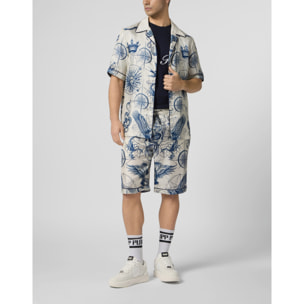 PHILIPP PLEIN Silk Bowling Shirt All-Over Tattoo