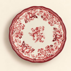 Lot de 6 assiettes plates 26cm fleuries en grès rose  FAUSTINE