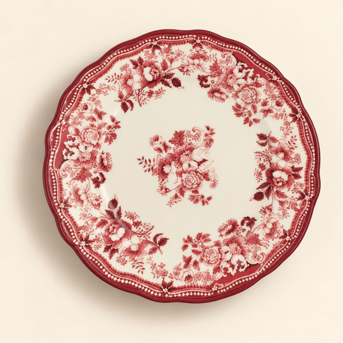 Lot de 6 assiettes plates 26cm fleuries en grès rose  FAUSTINE