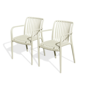 TIAGO - Lot de 2 fauteuils de jardin empilables en Polypropylène sable