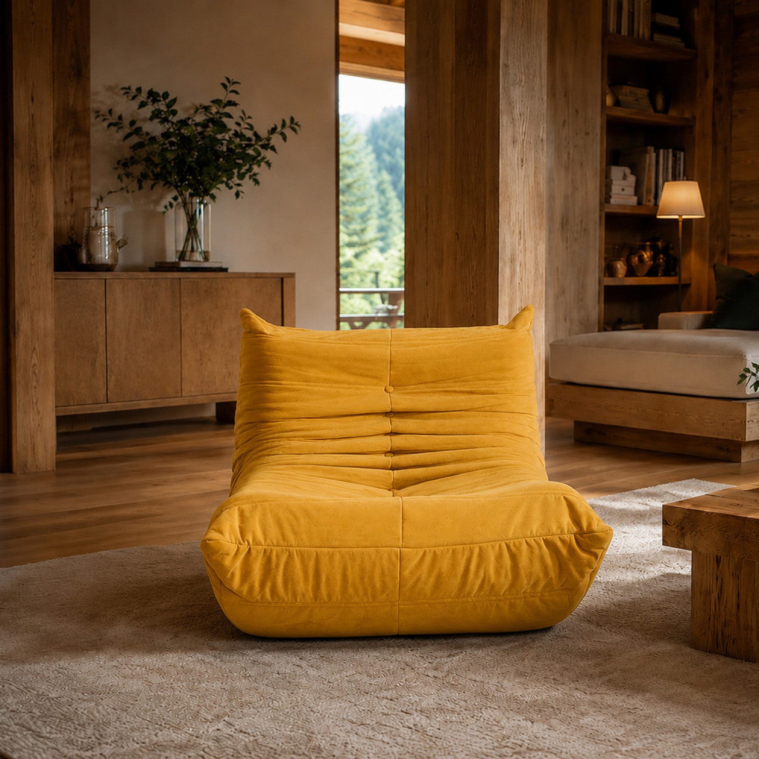 Fauteuil compressé en velours moutarde ALBA