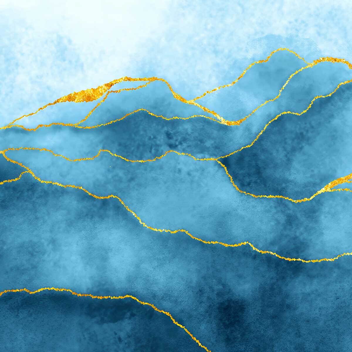 Papier peint aquarelle bleu et or effet luxe artistique Intissé