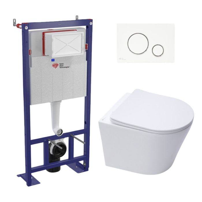 Pack WC bâti-autoportant + WC SAT Infinitio sans bride fixations invisibles + Abattant softclose + Plaque blanche/chrome