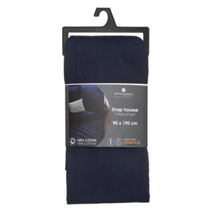 Drap-housse en coton - bleu encre - bonnet H30cm - 90x190 cm