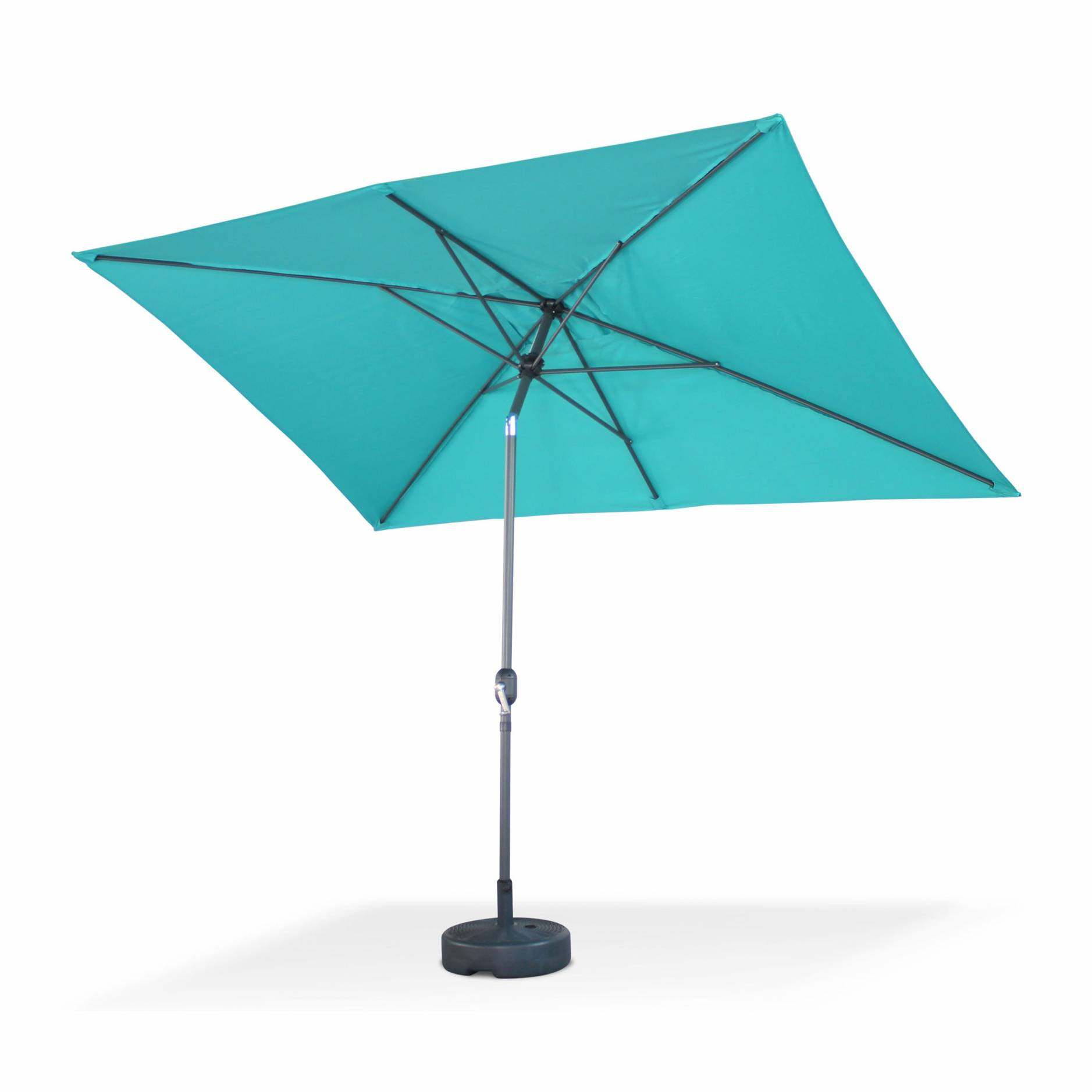 Parasol droit rectangulaire 2x3m - Touquet Turquoise - mât central en aluminium orientable et manivelle d'ouverture