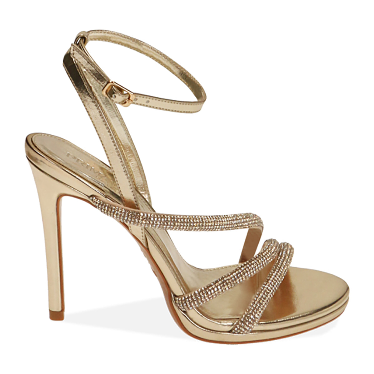 Sandalias doradas, tacón de 11 cm
