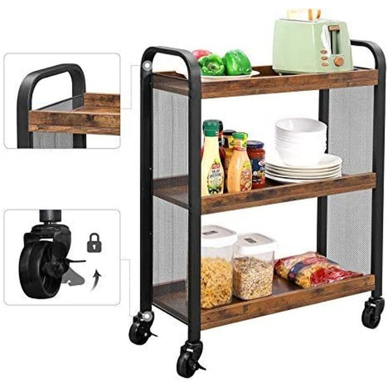 Carrello da cucina industrial Nashville in legno e metallo