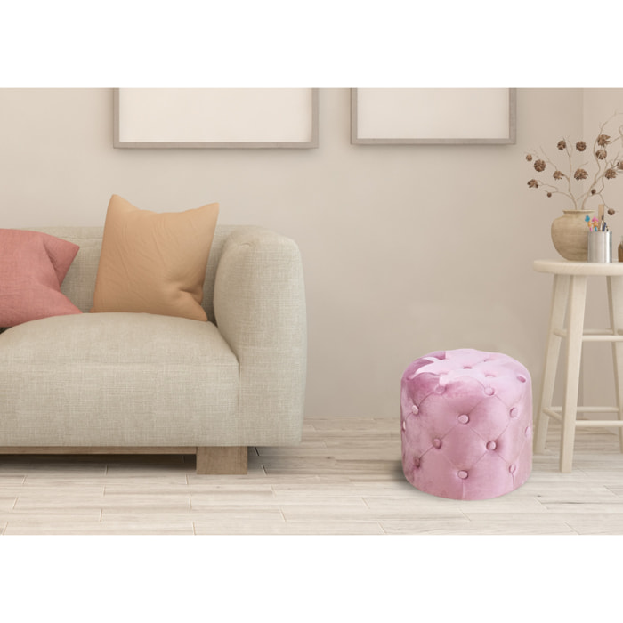 Pouf Poggiapiedi Rotondo Seduta In Velluto Velvet Parigi Rosa Antico