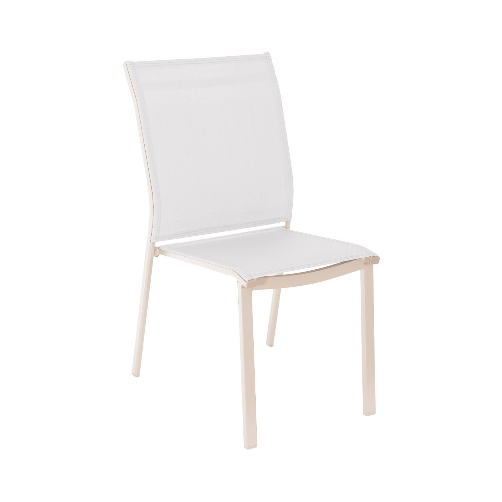 Lot de 4 chaises de jardin CLEVELAND empilables aluminium et textilene beige. 64.5 x 45.5 x 89.5 cm