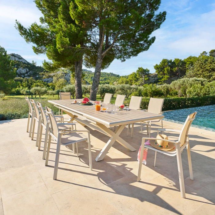 Table de jardin "Axiome" extensible lin & argile 10 places en aluminium