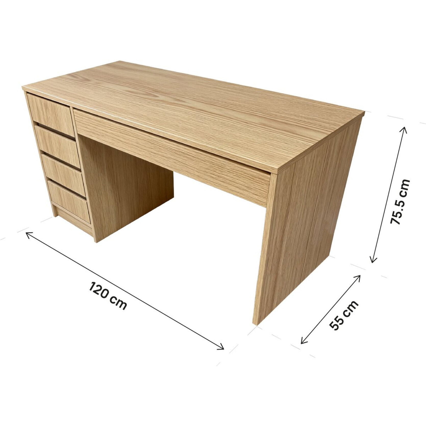Bureau en bois 5 tiroirs "Malika" - 120 x 75 x 55 cm - Marron